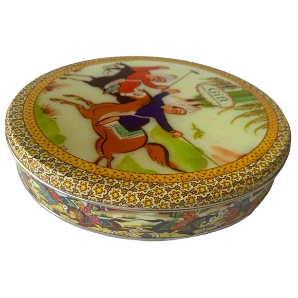 VTG Gift Persian Traditional Sweet Croquet Game Round Candy Metal Tin Canister - Picture 4 of 7
